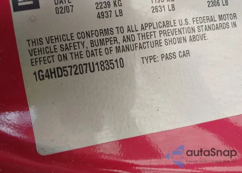 2007 Buick Lucerne Cxl from USA, damaged, VIN 1G4HD57207U183510